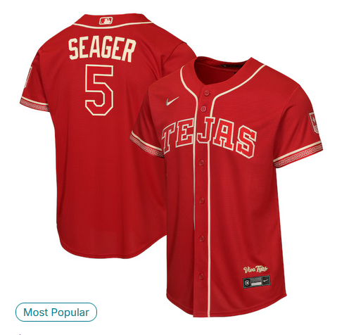 youth Texas Rangers #5 Seager red Nike 2026 MLB City Connect Jersey->youth mlb jersey->Youth Jersey
